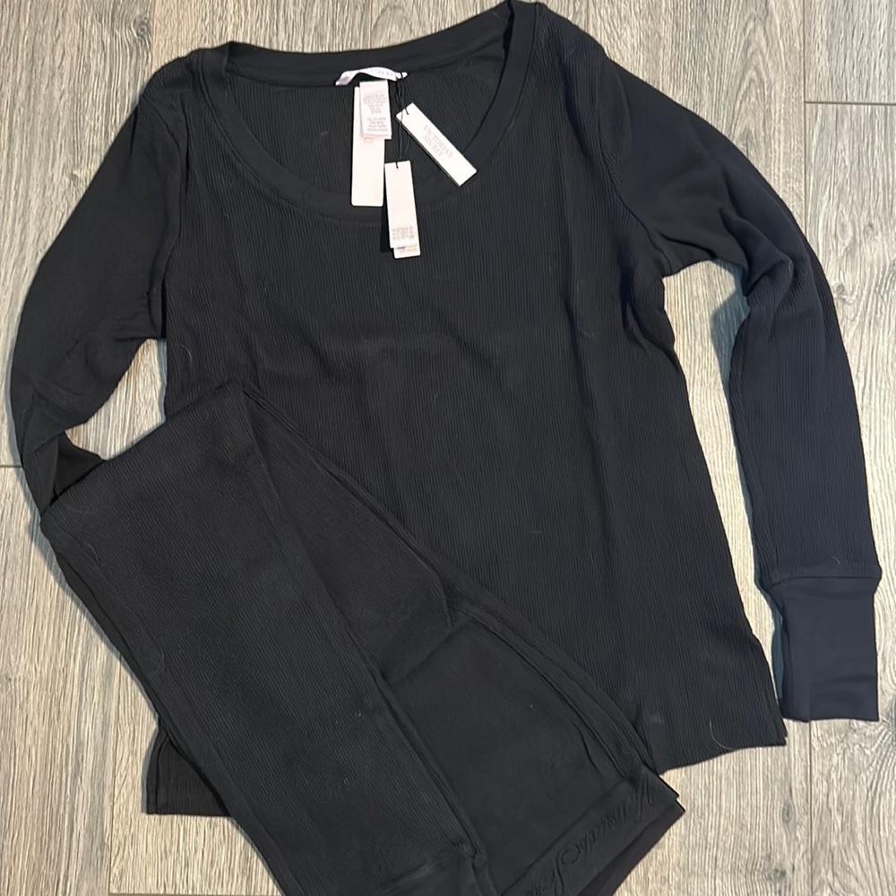 NWT Black Victorias Secret Thermal PJ set XS short
